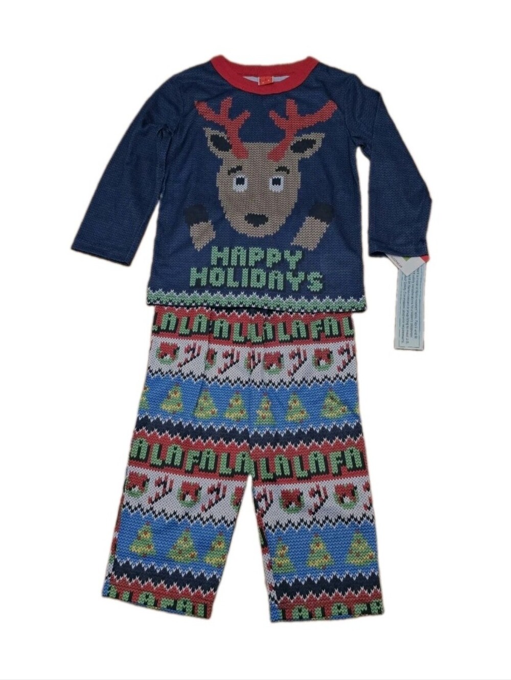 NWT Kids Christmas Happy Holidays Pajamas 3T Reindeer Trees Top and Pants Pj's